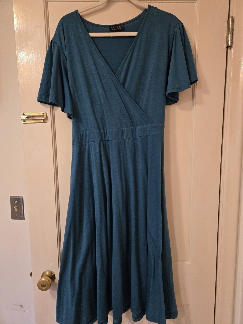 Teal Wrap-Style Midi Dress